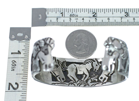 Native American Navajo Sterling Silver Horse Cuff Bracelet JX130600
